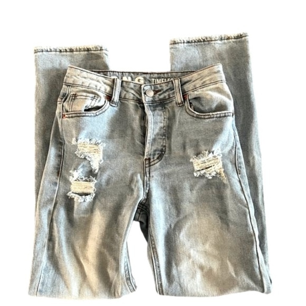 S O N G Timeless Fit Distressed Light Wash Straight Leg Jeans Size 00